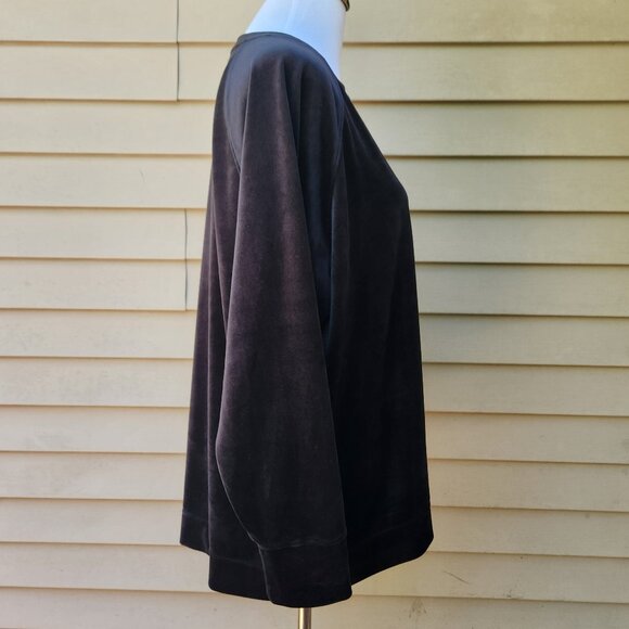 Time & Tru Plus Black Velour Lounge Top Sweatshirt Raglan Sleeves Solid Comfy - Picture 11 of 14
